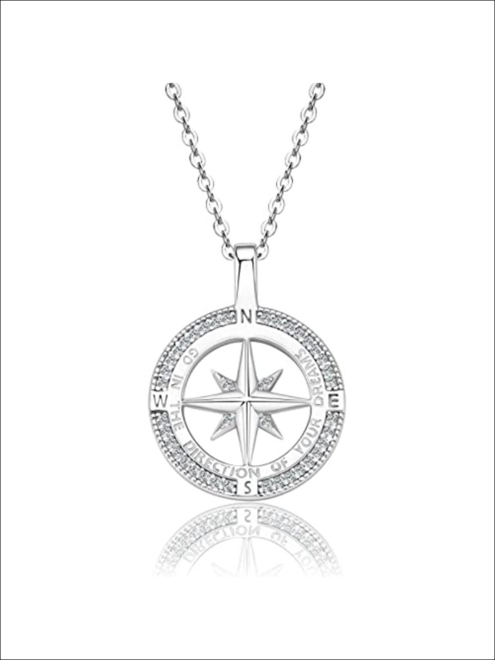 925 Sterling Silver Compass Pendant Necklace for Women 18"